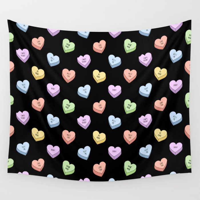 Colorful love heart candy pattern Wall Tapestry Gallery Image 4