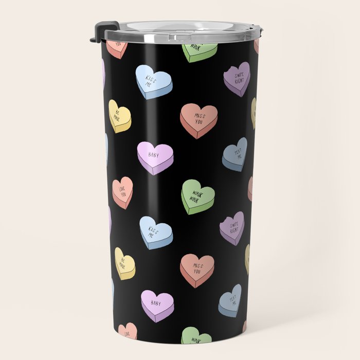 Colorful love heart candy pattern Travel Mug Gallery Image 3