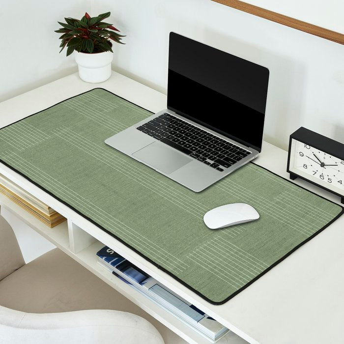 Minimal, Fine Stripe, Pattern, in Green Desk Mat Gallery Image 2