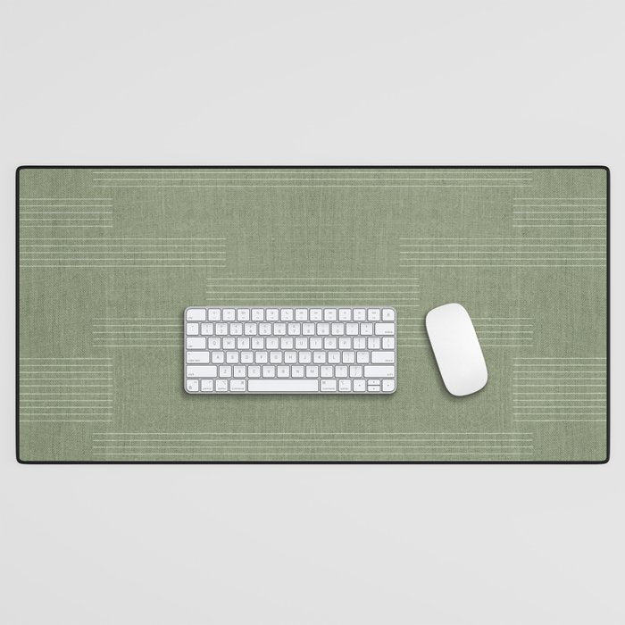 Minimal, Fine Stripe, Pattern, in Green Desk Mat Gallery Image 1