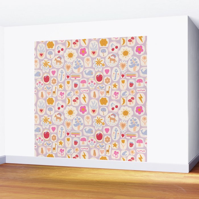 Little treasures, fun hand drawn pattern Wall Mural Gallery Image 2
