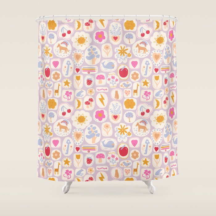Little treasures, fun hand drawn pattern Shower Curtain Gallery Image 1