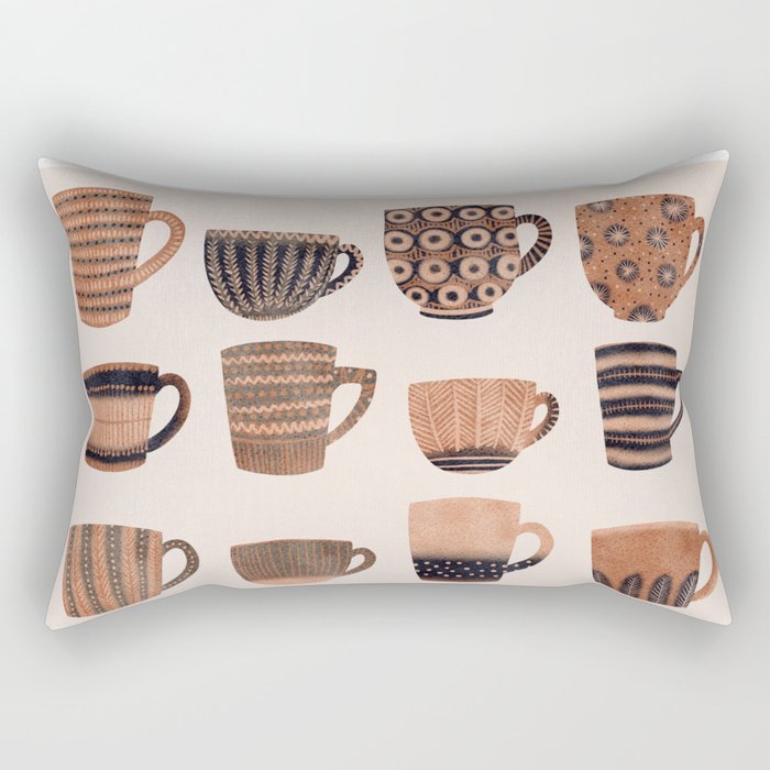 Watercolor Tea Cups Rectangular Pillow Gallery Image 1