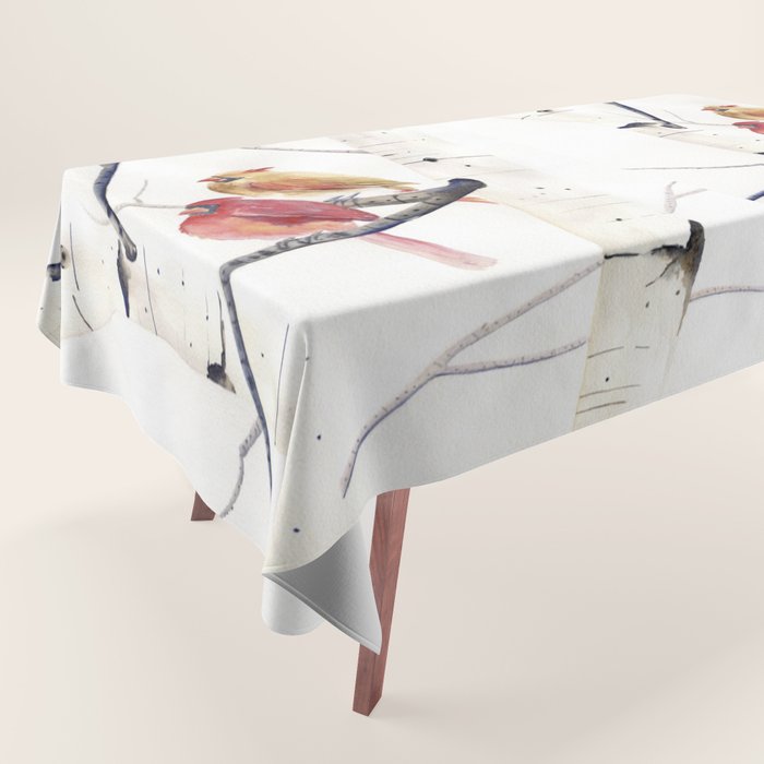 Cardinals and Birch Trees  Tablecloth Gallery Image 1