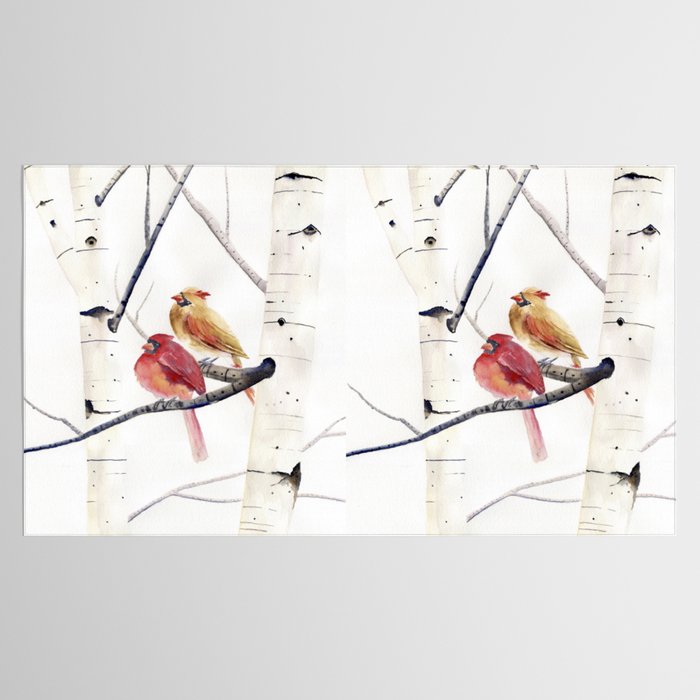 Cardinals and Birch Trees  Tablecloth Gallery Image 2