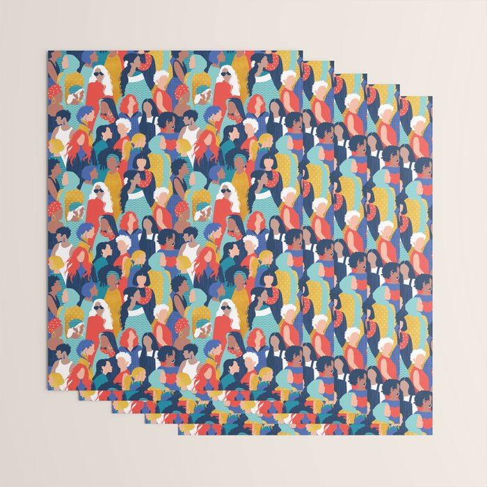 Every day we glow International Women's Day // midnight navy blue background teal, mint, electric blue neon orange red and gold humans  Wrapping Paper Gallery Image 3