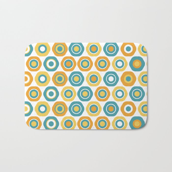 Buttons - Geometric Pattern in Turquoise, Orange, Yellow, and White Bath Mat Gallery Image 1