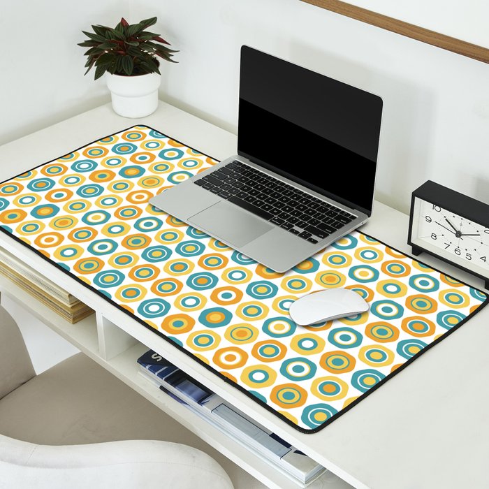 Buttons - Geometric Pattern in Turquoise, Orange, Yellow, and White Desk Mat Gallery Image 2
