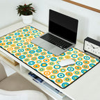 Buttons - Geometric Pattern in Turquoise, Orange, Yellow, and White Desk Mat Gallery Image 2