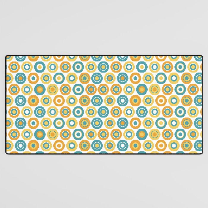 Buttons - Geometric Pattern in Turquoise, Orange, Yellow, and White Desk Mat Gallery Image 3