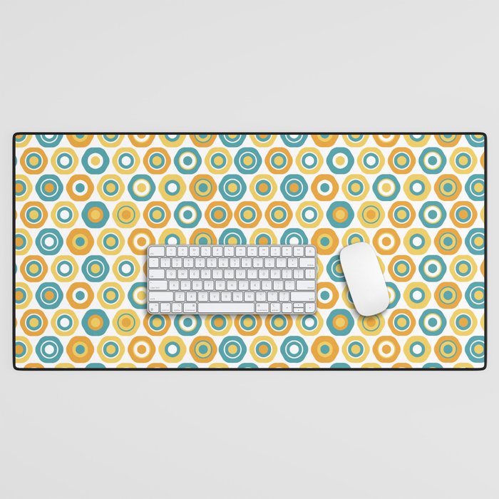 Buttons - Geometric Pattern in Turquoise, Orange, Yellow, and White Desk Mat Gallery Image 1
