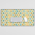 Buttons - Geometric Pattern in Turquoise, Orange, Yellow, and White Desk Mat Gallery Image 1