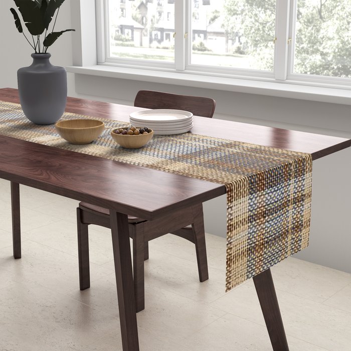 Beige Brown Tartan Plaid Pattern Table Runner Gallery Image 2