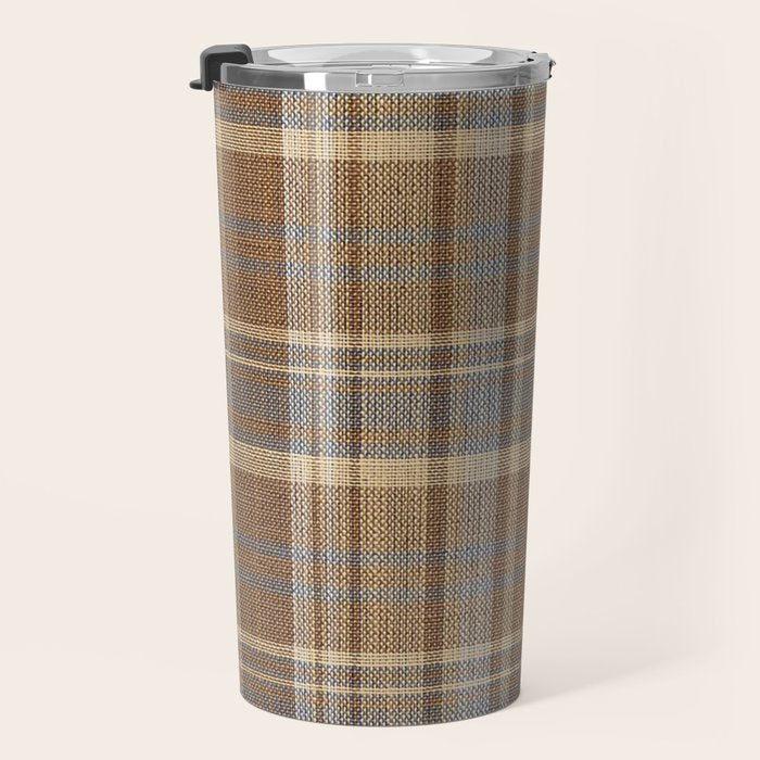 Beige Brown Tartan Plaid Pattern Travel Mug Gallery Image 3