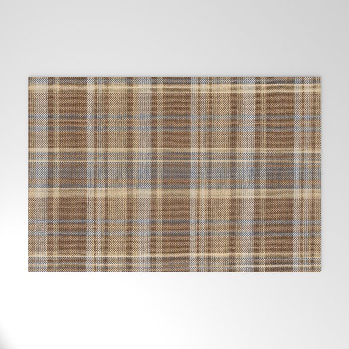 Beige Brown Tartan Plaid Pattern Welcome Mat Gallery Image 1