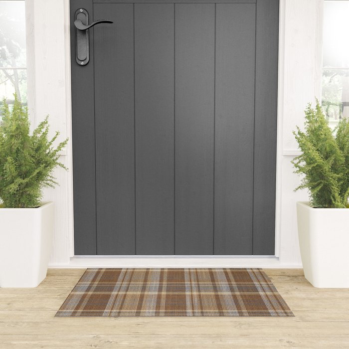 Beige Brown Tartan Plaid Pattern Welcome Mat Gallery Image 3