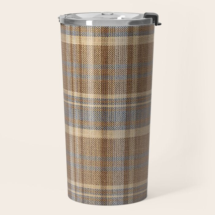 Beige Brown Tartan Plaid Pattern Travel Mug Gallery Image 2