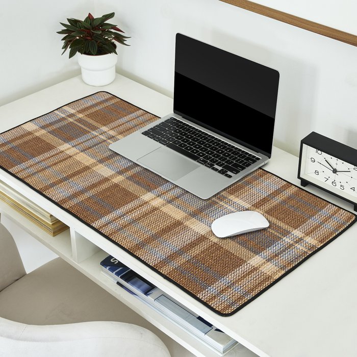 Beige Brown Tartan Plaid Pattern Desk Mat Gallery Image 2