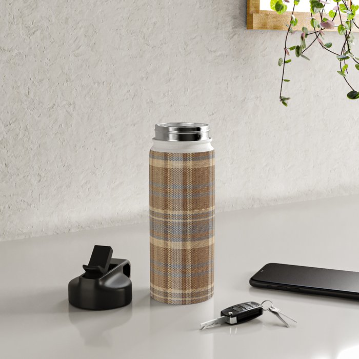 Beige Brown Tartan Plaid Pattern Water Bottle Gallery Image 4