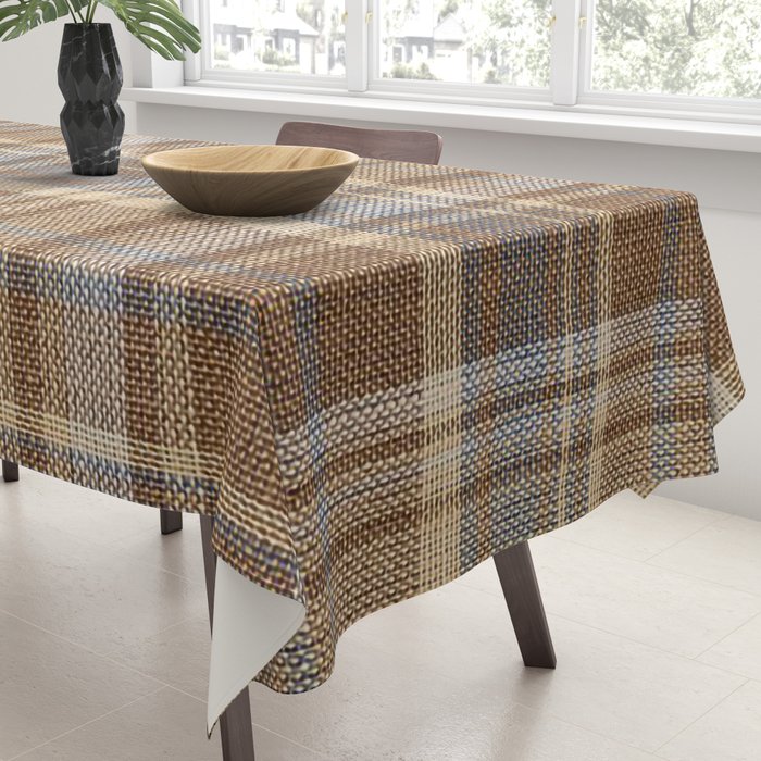 Beige Brown Tartan Plaid Pattern Tablecloth Gallery Image 3