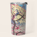 Growing before the Mountain-God - Summer Tree, Lake & Mountain Ukiyoe Nature Landscape in Blue & Pinkn Travel Mug Gallery Image 2