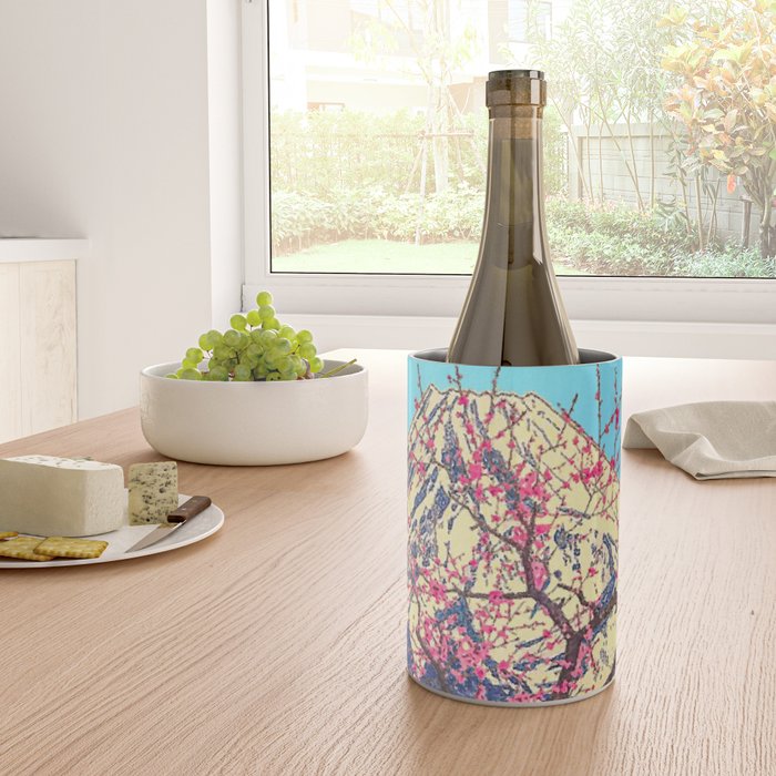 Growing before the Mountain-God - Summer Tree, Lake & Mountain Ukiyoe Nature Landscape in Blue & Pinkn Wine Chiller Gallery Image 4
