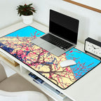 Growing before the Mountain-God - Summer Tree, Lake & Mountain Ukiyoe Nature Landscape in Blue & Pinkn Desk Mat Gallery Image 2