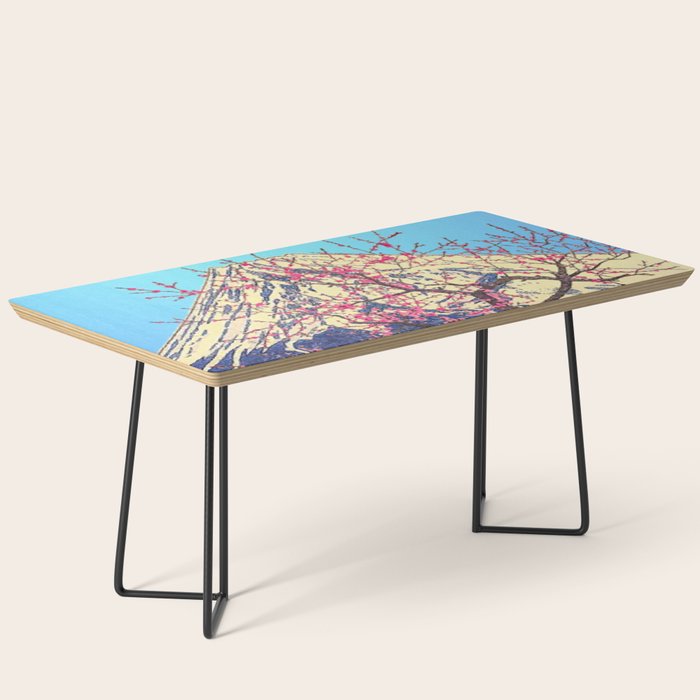 Growing before the Mountain-God - Summer Tree, Lake & Mountain Ukiyoe Nature Landscape in Blue & Pinkn Coffee Table Gallery Image 1