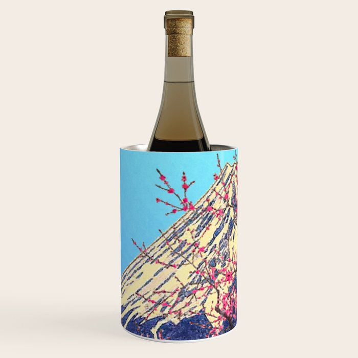 Growing before the Mountain-God - Summer Tree, Lake & Mountain Ukiyoe Nature Landscape in Blue & Pinkn Wine Chiller Gallery Image 2