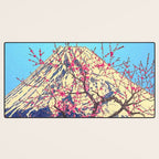 Growing before the Mountain-God - Summer Tree, Lake & Mountain Ukiyoe Nature Landscape in Blue & Pinkn Desk Mat Gallery Image 3