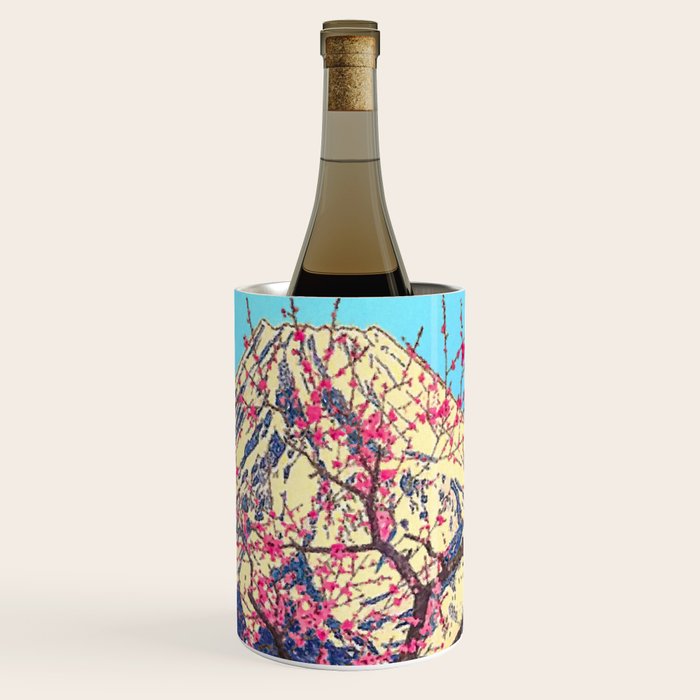 Growing before the Mountain-God - Summer Tree, Lake & Mountain Ukiyoe Nature Landscape in Blue & Pinkn Wine Chiller Gallery Image 1