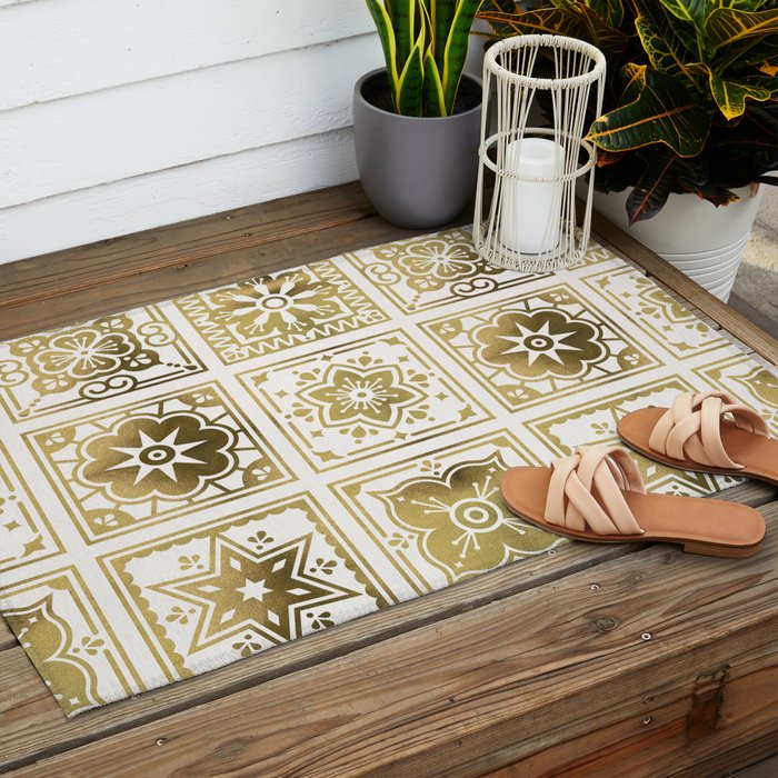 Talavera Mexican Tile - Gold Palette Outdoor Rug Gallery Image 2