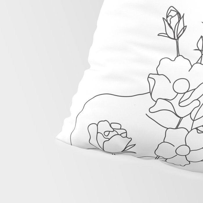 Minimal Line Art Woman with Wild Roses Pillow Sham Gallery Image 4