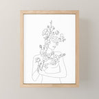 Minimal Line Art Woman with Wild Roses Mini Art Print Gallery Image 1