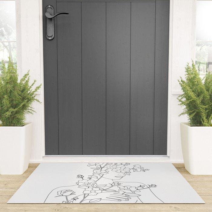 Minimal Line Art Woman with Wild Roses Welcome Mat Gallery Image 3