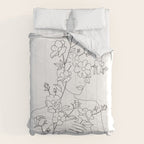 Minimal Line Art Woman with Wild Roses Comforter Gallery Image 6