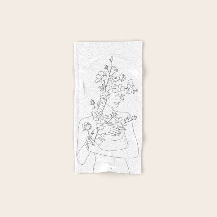 Minimal Line Art Woman with Wild Roses Towels Gallery Image 1