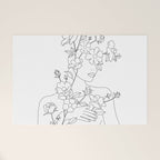 Minimal Line Art Woman with Wild Roses Welcome Mat Gallery Image 1