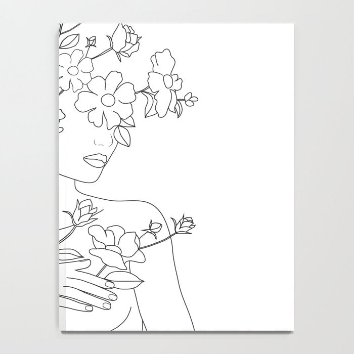 Minimal Line Art Woman with Wild Roses Notebook Gallery Image 4