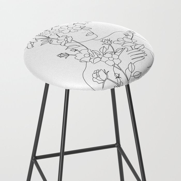 Minimal Line Art Woman with Wild Roses Stool Gallery Image 2