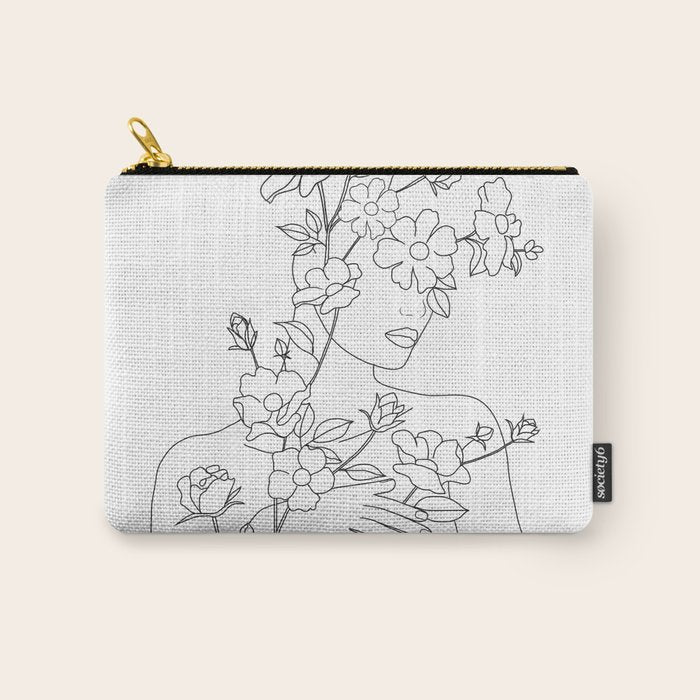 Minimal Line Art Woman with Wild Roses Carry All Pouch Gallery Image 1