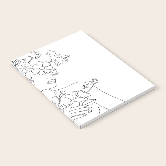 Minimal Line Art Woman with Wild Roses Notebook Gallery Image 1