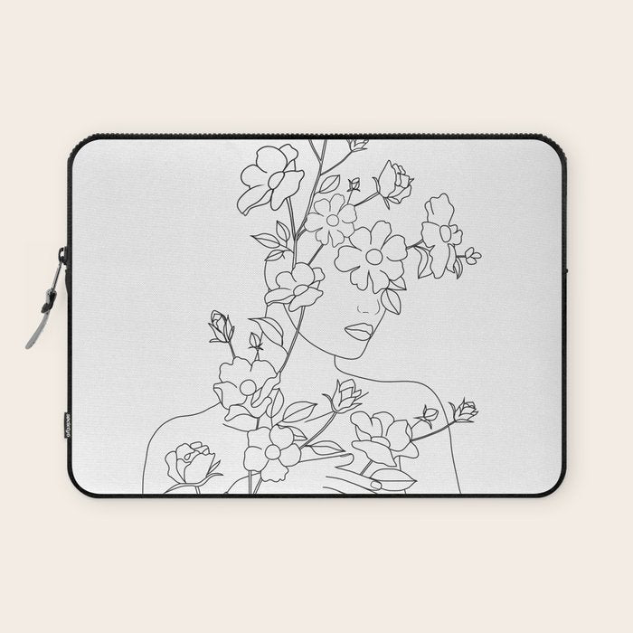 Minimal Line Art Woman with Wild Roses Laptop Sleeve Gallery Image 1