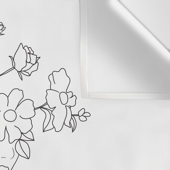 Minimal Line Art Woman with Wild Roses Wall Tapestry Gallery Image 3