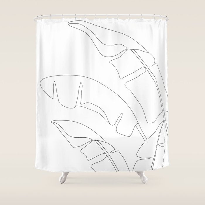 Minimal Line Art Banana Leaves Shower Curtain Gallery Image 1