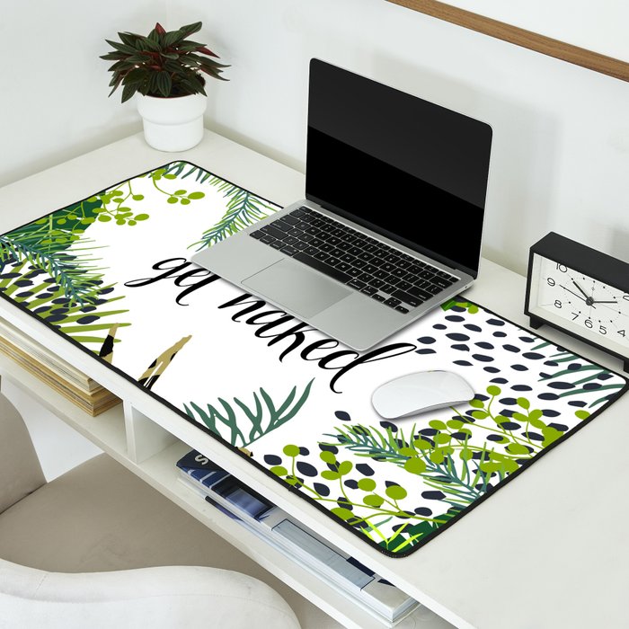 Get Naked Quote, Tropical Palm Leaf Jungle Desk Mat Gallery Image 2