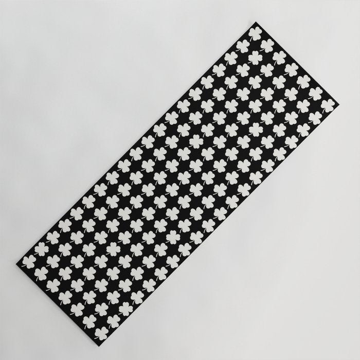Clovers II Black and White Botanical Pattern Yoga Mat Gallery Image 1