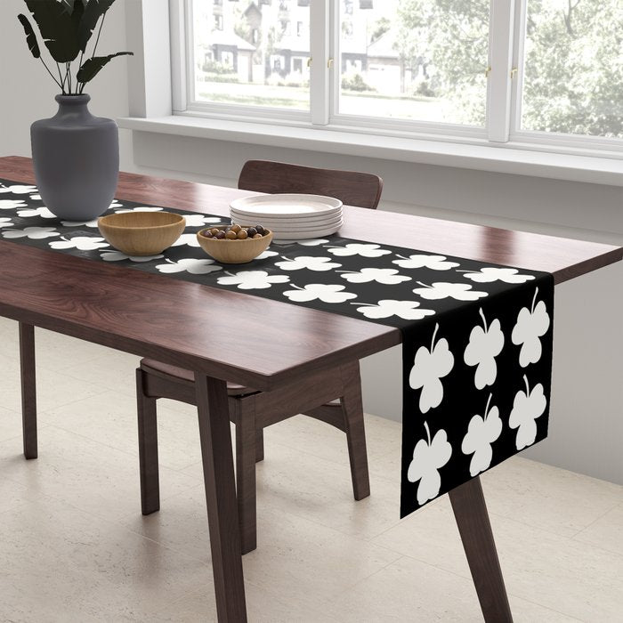 Clovers II Black and White Botanical Pattern Table Runner Gallery Image 2