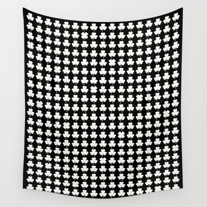 Clovers II Black and White Botanical Pattern Wall Tapestry Gallery Image 4