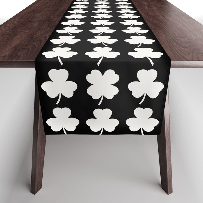 Clovers II Black and White Botanical Pattern Table Runner Gallery Image 1